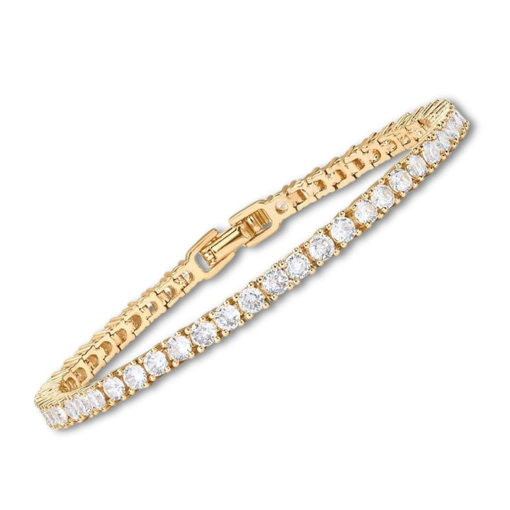 Goldenes Tennisarmband von Rose & Oliver mit feinen Gliedern und glänzendem Finish, ideal für elegante Accessoires.