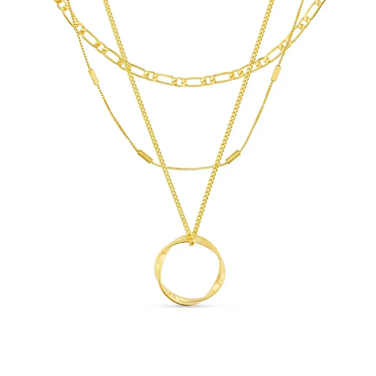 Colar Circa™ con tres filas de círculos abiertos dorados de Rose & Oliver, diseño elegante y delicado.
