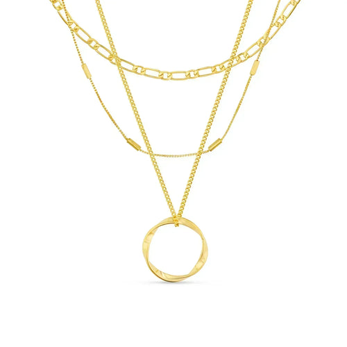 Colar Circa™ con tres filas de círculos abiertos dorados de Rose & Oliver, diseño elegante y delicado.